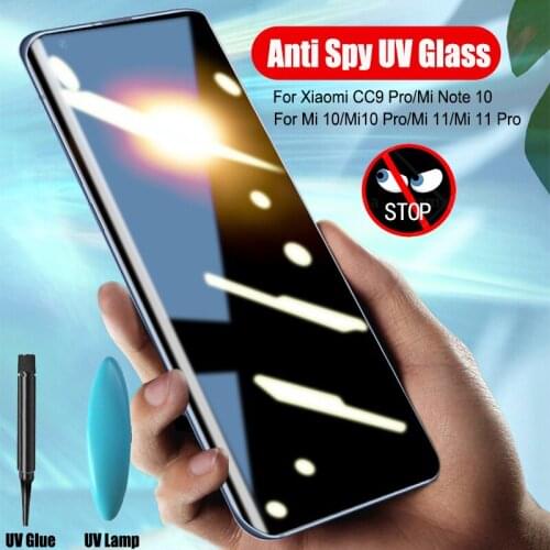 For Xiaomi Mi Note 10 Pro CC9 Pro Privacy Screen Protector with UV Full Glue Glass for Xiaomi 10 P30 Pro anti Spy Tempered Glass