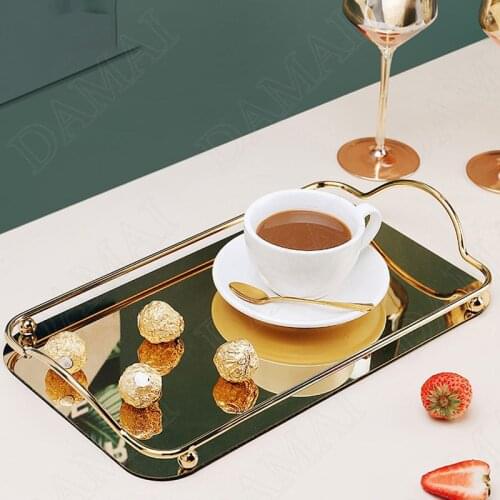 European Metal Frame Storage Trays Glass Mirror Decorative Cosmetic Container Living Room Aromatherapy Organizer Home Decoration