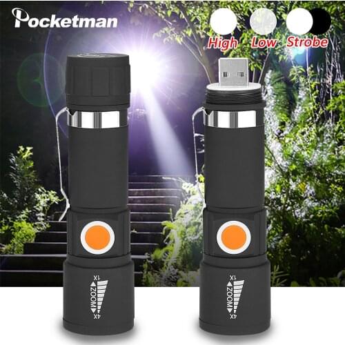 3 Modes Telescopic Zoom Flashlight Mini LED Flashlamp Handheld Waterproof Can Focus Torch USB Charging Lantern Pocket Flash Lamp