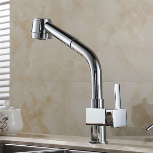 Chrome Silver Brass Kitchen Sink Faucet Tall Pull Out Spray Single Lever Deck Hot Cold Mixer Water Tap GYD-5104LKitchen Faucets