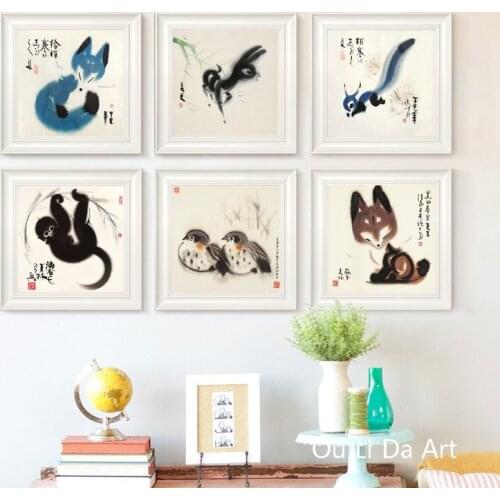 No frame Chinese ink painting animals canvas printings oil painting printed on canvas living room wall art decoration pictures