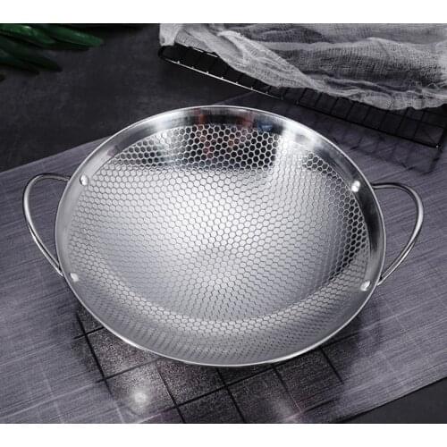 7 8 9 10 inch Stainless Steel Double Ear Chef Fry Wok Gas Cooker Traditional Handmade Pot Dry Pot Non Coating Woks non-stick Pan