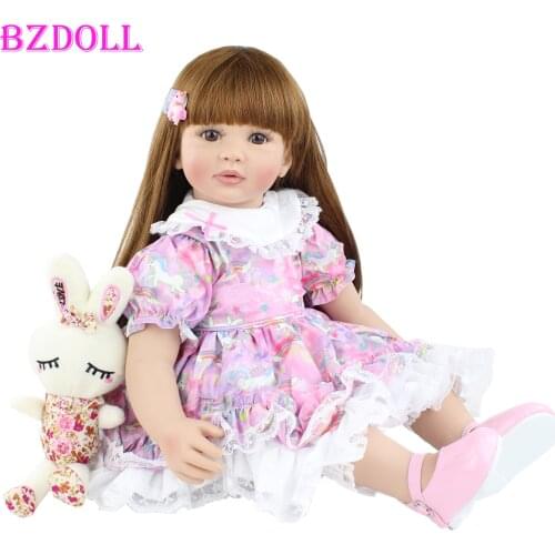 60cm Soft Silicone Reborn Babies Doll Toys For Girl Long Hair Princess Toddler Bebies Dress Up Doll Kid Fashion Birthday Gift