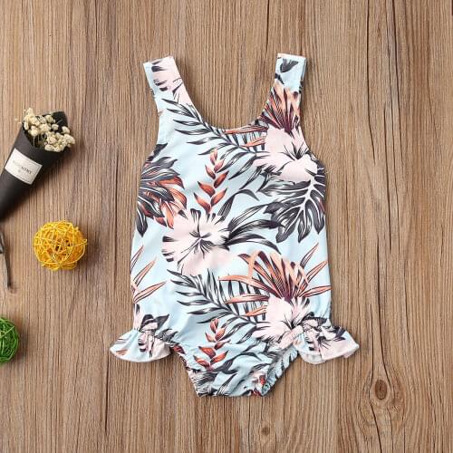 0-3T New Siblings Paired Swimsuits Girl Leaf Flower Print Sleeveless Bikini + Boy Leaf Flower Print Swimming Trunks Pool Party