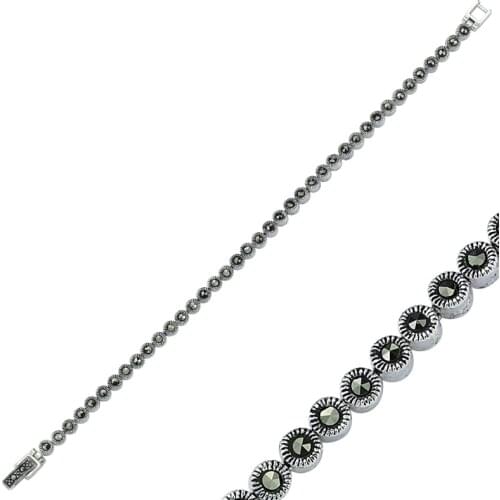 KUTAYDAN 925 Sterling Silver Marcasite Sterling Watercourse Bracelet