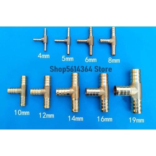 4/5/6/8/10/12/14/16/19mm ID Brass Barb Splicer Fitting,T-Shaped 3Way,Barb Hose Fitting 1pc