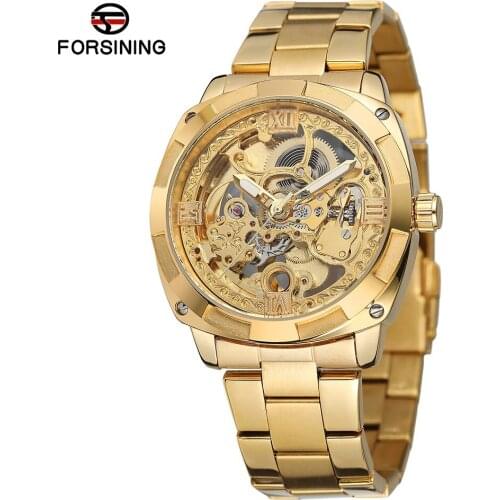 MECHANICAL HAND MADE SKELETON MODEL MENS WATCHES GOLD COLOR AND GUARANTEED QUALITY EXTREMELY AIR CHIC STEEL WATCH