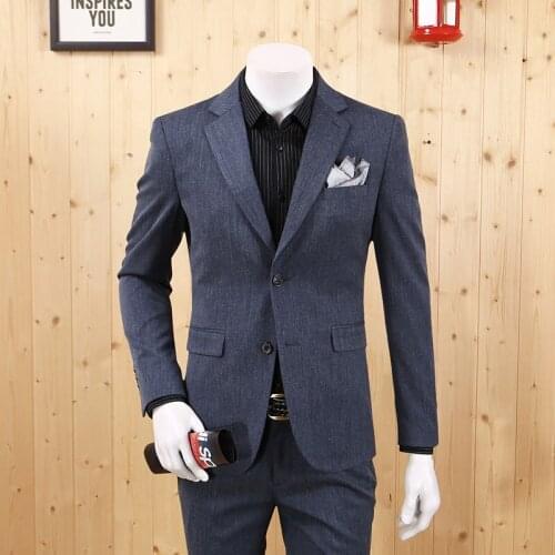 Men Formal Suits Blazers Fashion 2018 Grey Blue Retro Slim Single Breasted Full Sleeve Young Man Christmas Father Day Gift New