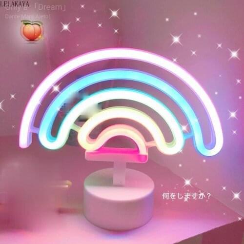 Neon Rainbow Unicorn Sign LED Night Light Cute Action Figure Cartoon Angel Lamp Battery Powered For Bedroom Table Decoration Toy