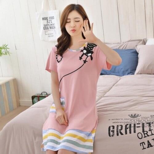 Korean Cotton Nightdress Womens Short Sleeve Summer Thin Medium Long Large Nightgown Sweet Lovely Home Wear Sleepwear