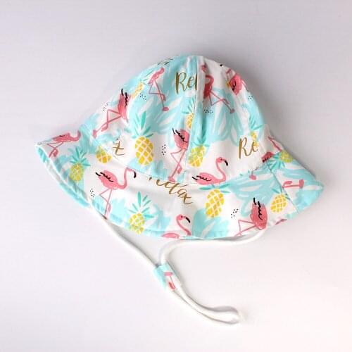 Summer Hat Girl Bucket Hat Sun Beach Flamingo Wide Brim With String UV Protection Holiday Outdoor Accessory For Baby Spring