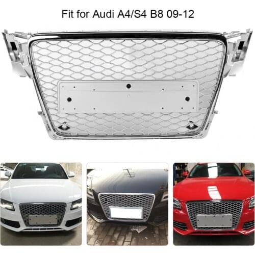 Front Sport Hex Mesh Honeycomb Hood Grill Gloss Silver for Audi A4/S4 B8 2009 2010 2011 2012 For RS4 Style