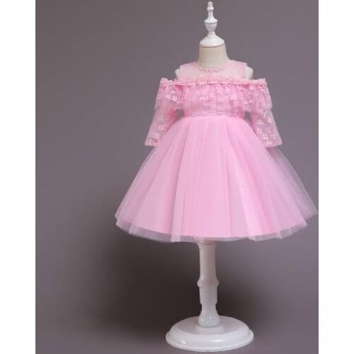 Girls dresses girls summer one-shoulder lace sleeves mesh sweet princess dress birthday party dress prom dress wedding dress