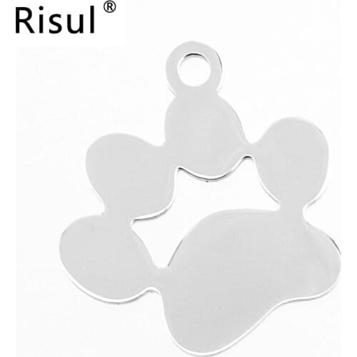 Risul Dog paw Stainless steel Charms Cat paw Pendants for Pet DIY necklace print Both sides mirror polish wholesale 100pcs