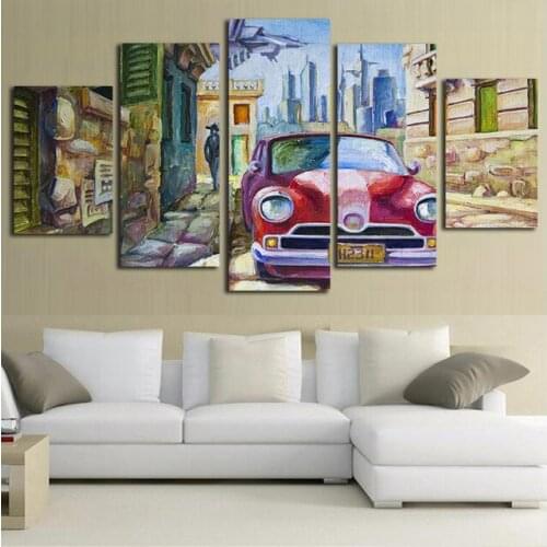 Full Square Round Diamond Embroidery 5 Panel Vintage Red car 3D picture diamond painting Cross Stitch mosaic home decoration