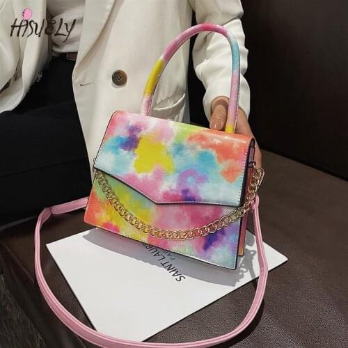 Luxury Designer Handbags for Women Rainbow Gradient Color Stylish Chain Single Shoulder Bag Female Leather Handbag Trend 2021