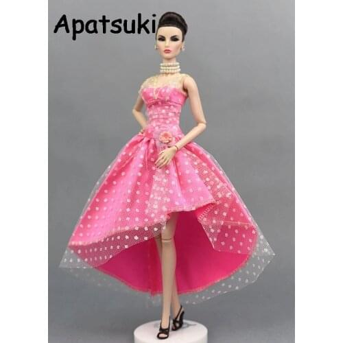 Pink Fashion 1/6 Doll Clothes For Barbie Doll Evening Gown Party Dress For Barbie Dollhouse 1:6 Miniature Doll Accessories