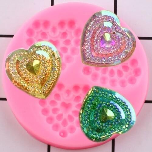 Heart Gems Cabochon Silicone Mold DIY Wedding Cupcake Topper Fondant Cake Decorating Tools Candy Clay Chocolate Gumpaste Moulds