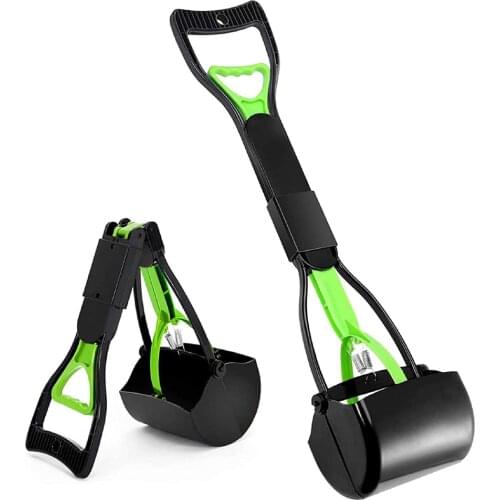 Pet Pooper Scooper for Dogs and Cats with Long Handle Foldable Dog Poop Waste Pick Up Rake, Jaw Claw Bin for Grass and Gravel