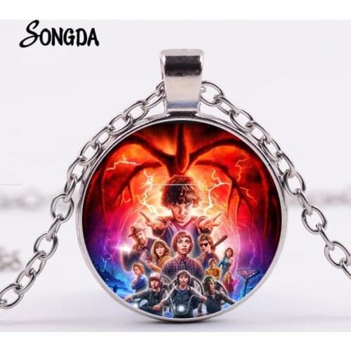 Stranger Things Poster Necklace Supernatural Science TV Terror Theme Punk Chain Necklace Glass Dome Pendant Fans Jewelry