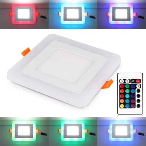 Free ship White + RGB LED Panel Light and Remote Control 6w/9w/16w/24W Recessed LED Ceiling downlight Acrylic Panel Lamp