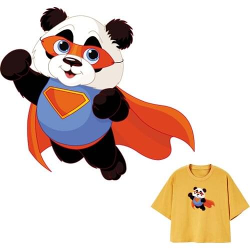 Super Panda Iron On Patches New Design Diy Accessory Print On T-Shirt Clothes Decoration Washable Thermal Sticker Patch