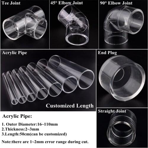2pcs 20/25/32mm Clear Plexiglass Acrylic Pipe Elbow Straight Connector Aquarium Fish Tank DIY PMMA Water Supply Tube Tee Joint