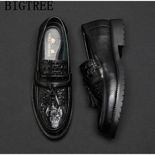 Crocodile Shoes Men Formal Tassel Mens Office Shoes Leather Italian Brand Dress Shoes Men Elegant Evening Dress Sepatu Pria Kuli