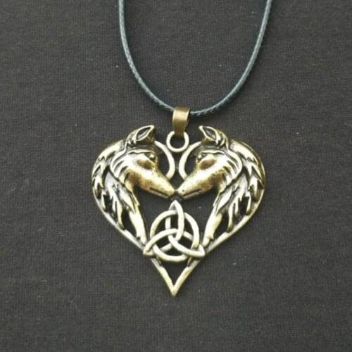 Viking Vikings Celtic Knot Double Wolf Pendant Necklace Men Amulet Necklace