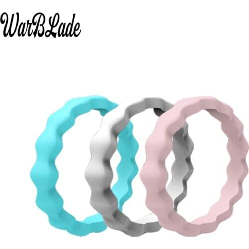 High Quality 3mm FDA Food Grade Wave Silicone Ring Hypoallergenic Crossfit Flexible Silicone Finger Ring For Women Wedding Rings