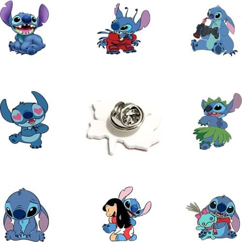 Disney Funny Stitch Sing And Dance Lapel Pin Jewelry Creative Design Epoxy Acrylic Animation Pattern Clothes Pin Accessories