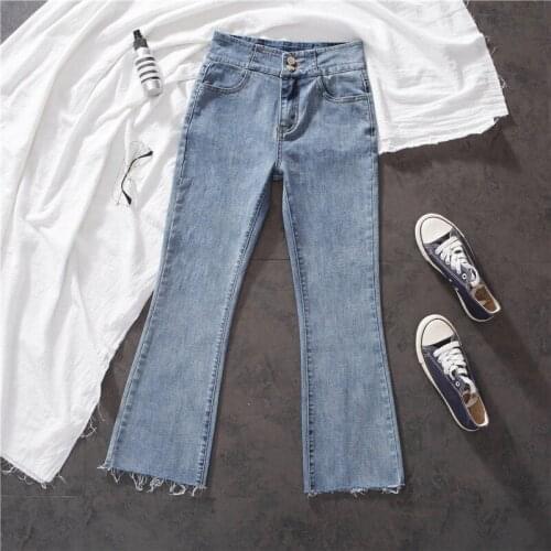 Women 2021 Spring Autumn Fashion High Waist Jeans Female New Loose Flared Pants Ladies Solid Color Pockets Trousers P83