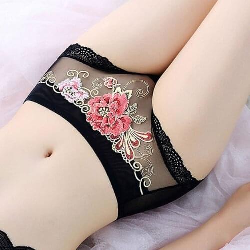 TJ-Tianjun Hot 4 pieces Embroidered Ladies nderwear High-end Lace Trans Parent Breeches Crotch Breathable Mid-waist Multi-color