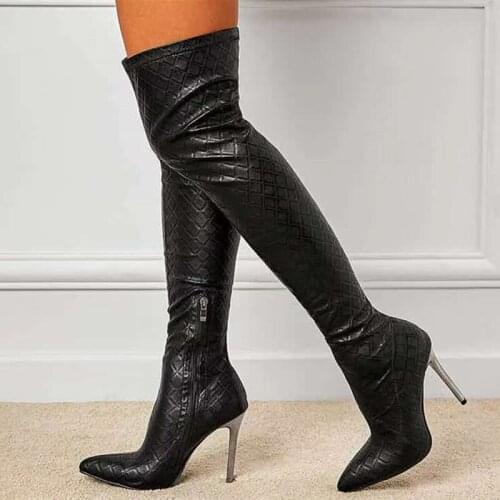 Cheap Skintight Long Black Sexy Boots Stretch Over Knee High Womens Boots Pointy Toe Thin High Heel Fashion Shoes