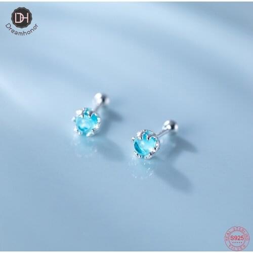 Dreamhonor Fashion 925 Sterling Silver Round Blue/Yellow Stud Earrings Wholesale Women Brincos