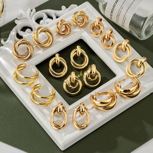 Fashion Vintage Geometry Gold Round Dangle Earring For Women Statement Stainless Steel Drop Earrings 2021 New Trend Jewelry Gift