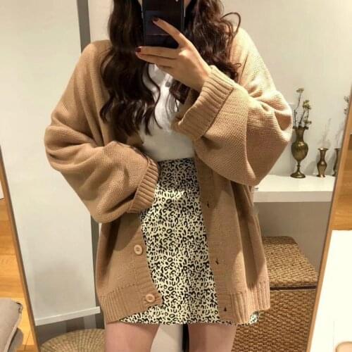 2021 Women Solid Sweaters V-Neck Single Breasted Loose Females Cardigan Leisure Chic Elegant Trendy Warm Outwear Street Tops