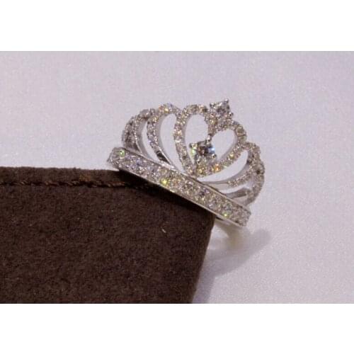 Fashion Women Luxury Jewelry Round 925 Silver AAA Cubic Zirconia Simulated stones Wedding Crown Band Rings For Lover Size 5-11