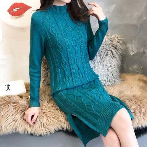 2021 New Autumn Winter Knitted Sweater Dress Women Long Sleeve Half Turtleneck Pullover Thicken Warm Slim Pull Female Clothing