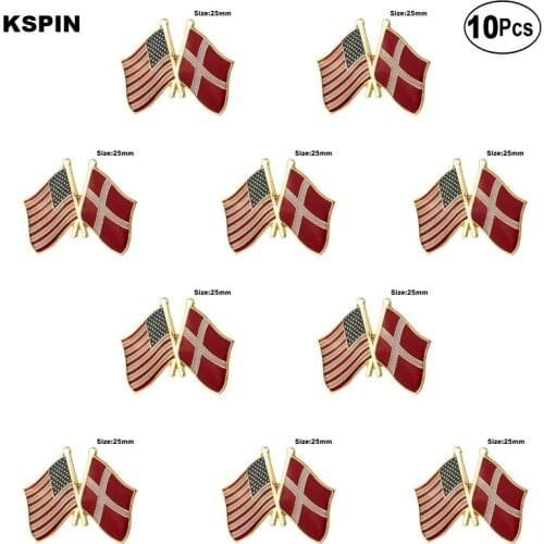 U.S.A.& Denmark Lapel Pin Flag badge Brooch Pins Badges 10Pcs a Lot