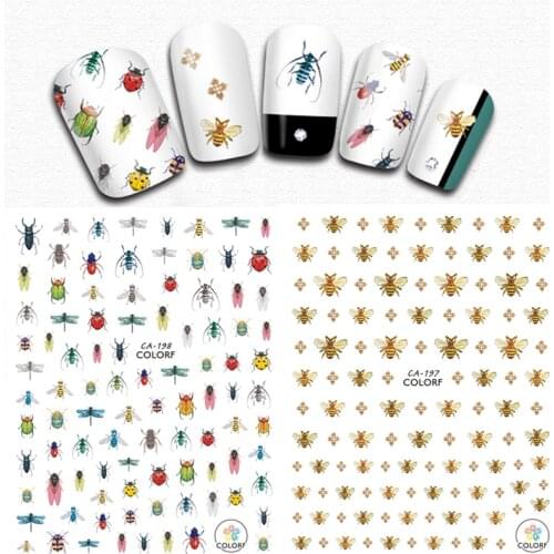 1 Sheet Embroidery Bees Nail Stickers Insect Series 3D Decals Dragonfly Pattern Nail Sticker Manicure Nail Art Decorations