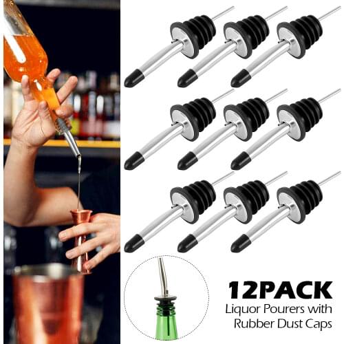 12Pcs Stainless Steel Wine Pourer Dispenser Bottle Caps Liquor Spirit Free Flow Spout Stopper Kitchen Bar Tools
