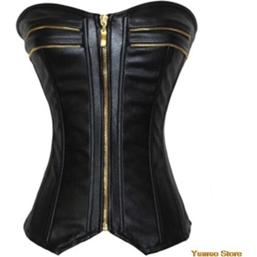 2021corset High Quality Leather Overbust Corset Plus Size S-XXL Leather OL Mini DressHot Sexy Lingerie, Waist Cincher for Women