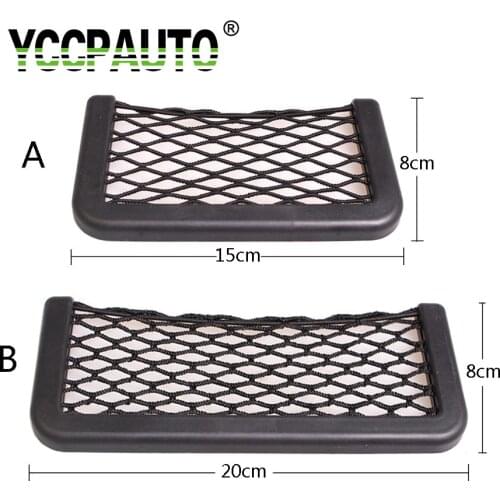 YCCPAUTO 1Pcs Car Organizer Storage Bag Auto Paste Net Pocket Phone Holder Car Accessories 20*8CM 8*15CM Universal