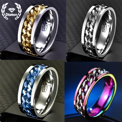Diamon New Stainless Steel Inlaid Chain Ring Fashion Design Couble Lovers Man For Women Girl Christmas Birthday Jewelry Gift