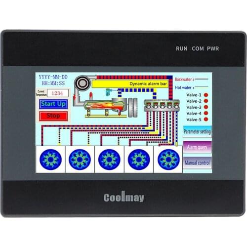 Coolmay 4.3 inch 12di 12do relay output rs485 rs232 industrial all in one plc touchscreen