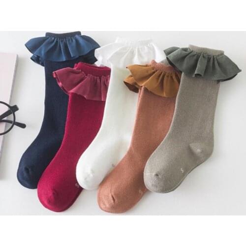 Kids Baby Girls Knee-high Stockings Spring Autumn Little Girls Sweet Style Cloth Lace Decoration Boneless Mid-calf Length Socks