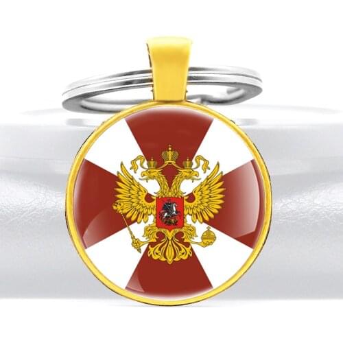 Russian National Guard Design Glass Cabochon Metal Pendant Key Chain Charm Men Women Key Ring Jewelry Gifts Keychains