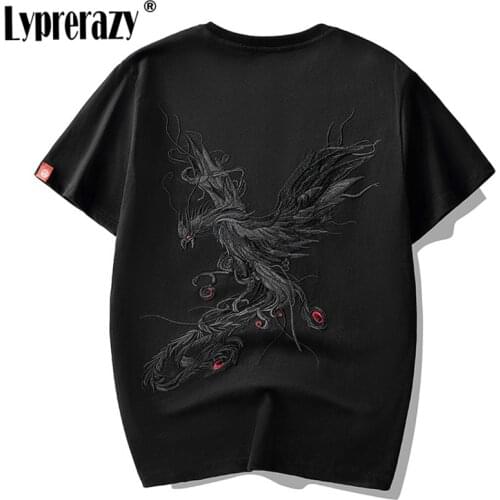 Lyprerazy summer short sleeve men T-shirt tops Chinese style phoenix embroidery original cotton tee shirt