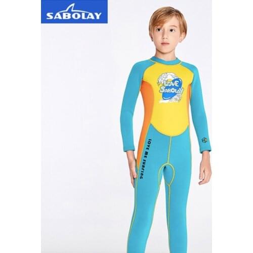 Sabolay Children Surfing Diving Swimming Suit 2mm Neoprene Wetsuit Kids Piece Swimsuit Rash Guards Warm Snorkeling Long Sleeve